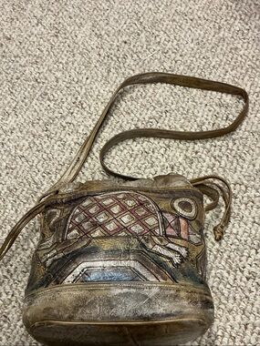 Jane Yoo Hand-Painted Leather Crossbody Bag in Brown